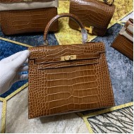 Hermes Kelly 25cm Sellier Bag Embossed Crocodile Leather In Caramel High