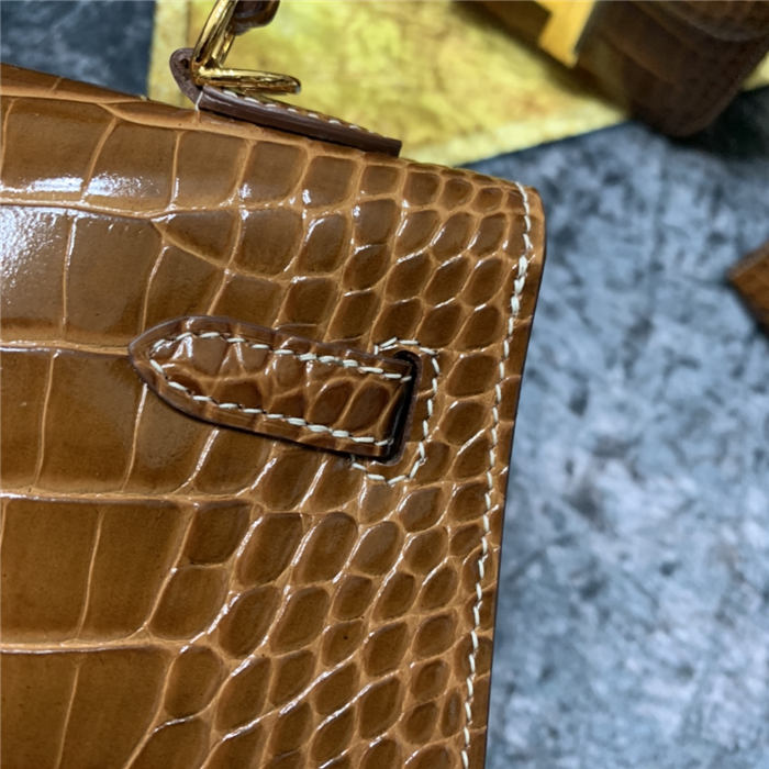 Hermes Kelly 25cm Sellier Bag Embossed Crocodile Leather In Caramel High