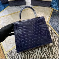 Hermes Kelly 25cm Sellier Bag Embossed Crocodile Leather In Navy High