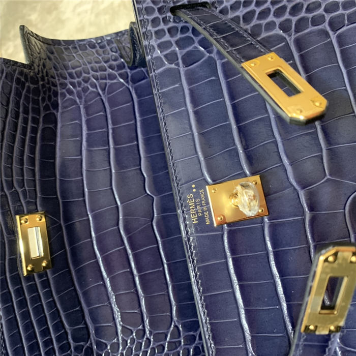 Hermes Kelly 25cm Sellier Bag Embossed Crocodile Leather In Navy High