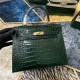 Hermes Kelly 25cm Sellier Bag Embossed Crocodile Leather In Olive High