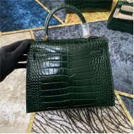 Hermes Kelly 25cm Sellier Bag Embossed Crocodile Leather In Olive High