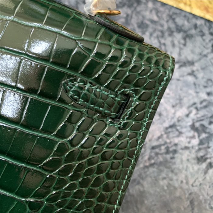 Hermes Kelly 25cm Sellier Bag Embossed Crocodile Leather In Olive High