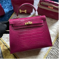 Hermes Kelly 28cm Sellier Bag Embossed Crocodile Leather In Magenta WAX High