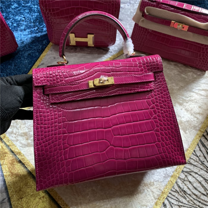 Hermes Kelly 28cm Sellier Bag Embossed Crocodile Leather In Magenta WAX High