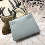 Hermes Kelly 25/28cm Sellier Bag Epsom Leather Silver/Gold Metal In Grey-Blue WAX High