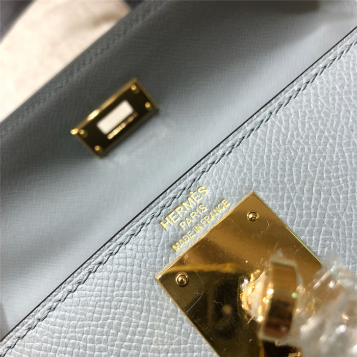 Hermes Kelly 25/28cm Sellier Bag Epsom Leather Silver/Gold Metal In Grey-Blue WAX High