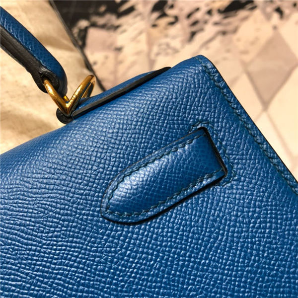 Hermes Kelly 25/28cm Sellier Bag Epsom Leather Silver/Gold Metal In Royal Blue WAX High