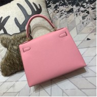 Hermes Kelly 25/28cm Sellier Bag Epsom Leather Silver/Gold Metal In Pink WAX High