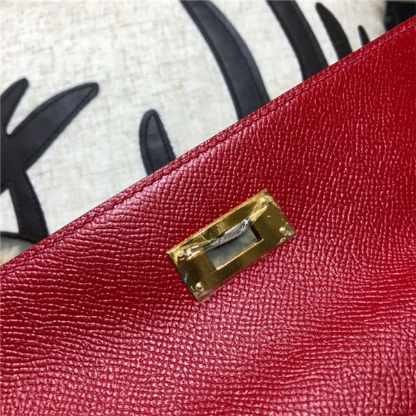 Hermes Kelly 25/28cm Sellier Bag Epsom Leather Silver/Gold Metal In Red WAX High