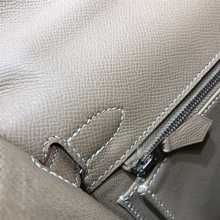 Hermes Kelly 25/28cm Sellier Bag Epsom Leather Silver/Gold Metal In Tourterelle WAX High