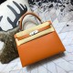 Hermes Kelly 25/28cm Sellier Bag Epsom Leather Silver/Gold Metal In Orange WAX High