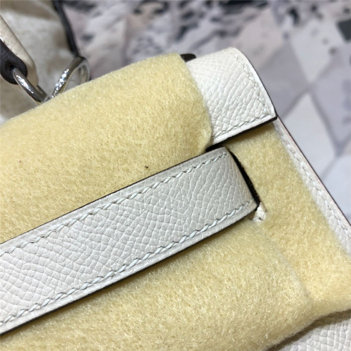 Hermes Kelly 25/28cm Sellier Bag Epsom Leather Silver/Gold Metal In Cream WAX High