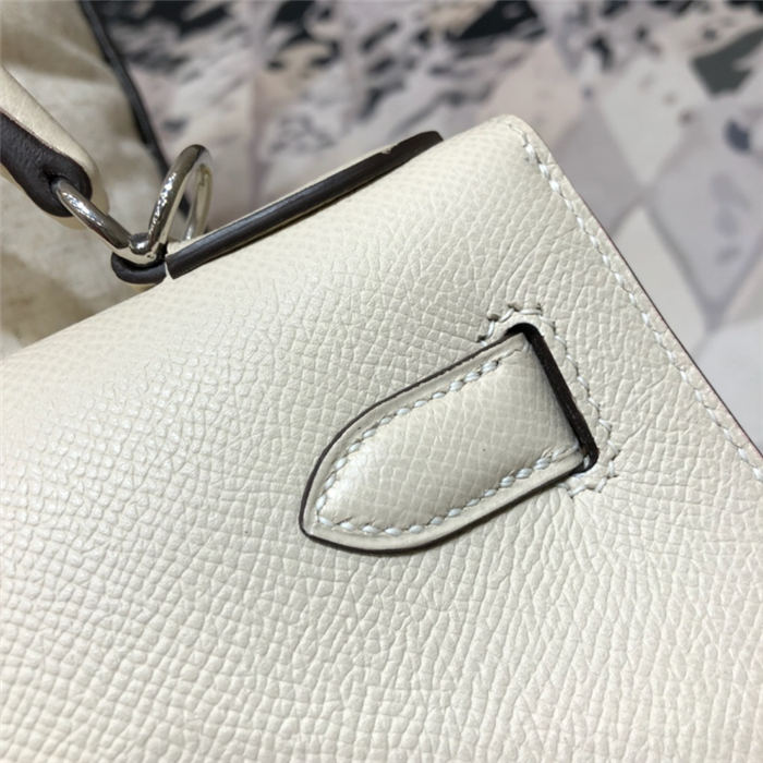 Hermes Kelly 25/28cm Sellier Bag Epsom Leather Silver/Gold Metal In Cream WAX High