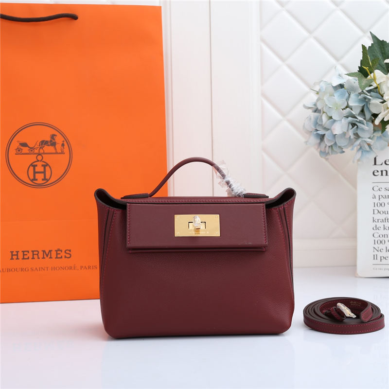 Hermes 2424 Mini Bag EVE Leather WAX Burgundy High