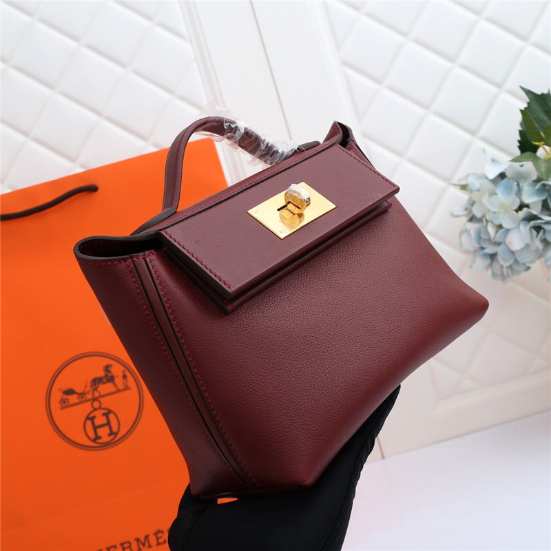 Hermes 2424 Mini Bag EVE Leather WAX Burgundy High