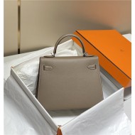 Hermes Kelly 25/28cm Sellier Bag Epsom Leather Silver/Gold Metal In Etoupe-Silver High