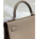 Hermes Kelly 25/28cm Sellier Bag Epsom Leather Silver/Gold Metal In Etoupe-Silver High