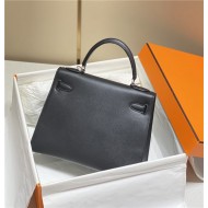 Hermes Kelly 25/28cm Sellier Bag Epsom Leather Silver/Gold Metal In Black-Silver High