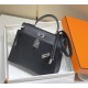 Hermes Kelly 25/28cm Sellier Bag Epsom Leather Silver/Gold Metal In Black-Silver High