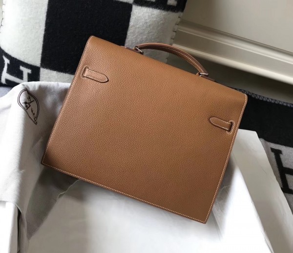 Hermes Kelly Depeche 34 Briefcase In Brown Calfskin High