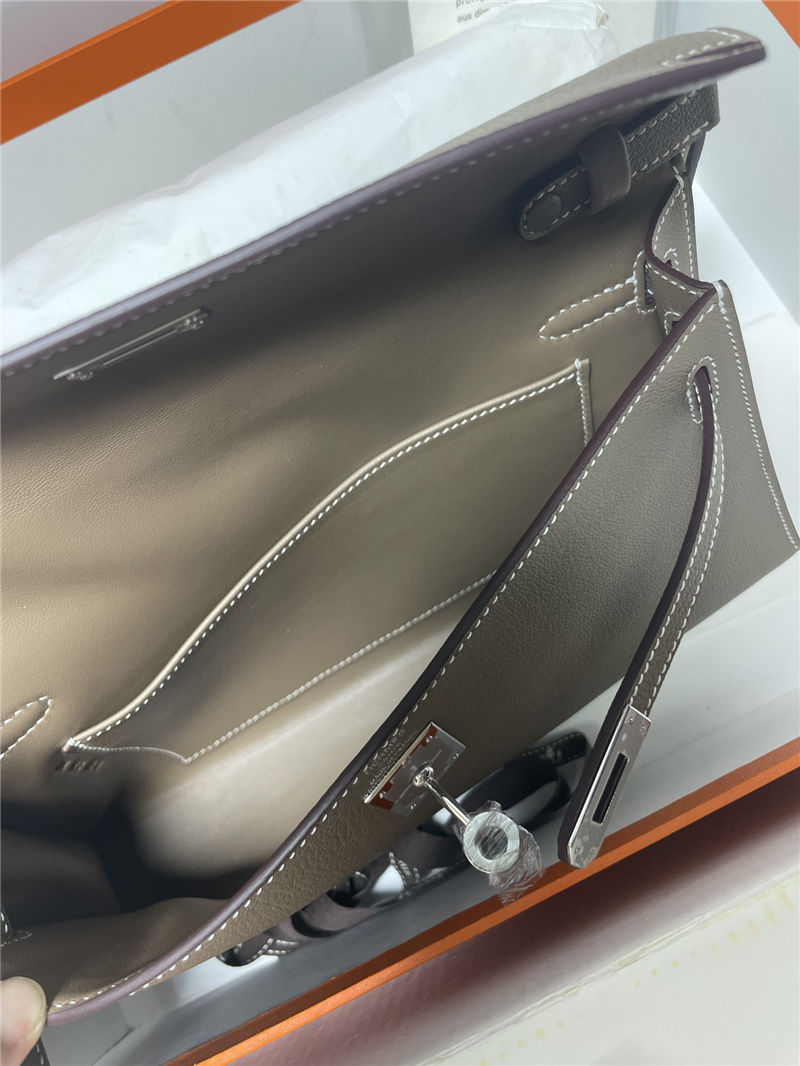 Hermes Kelly Elan 27cm Goatskin Etoupe Silver-Metal WAX High