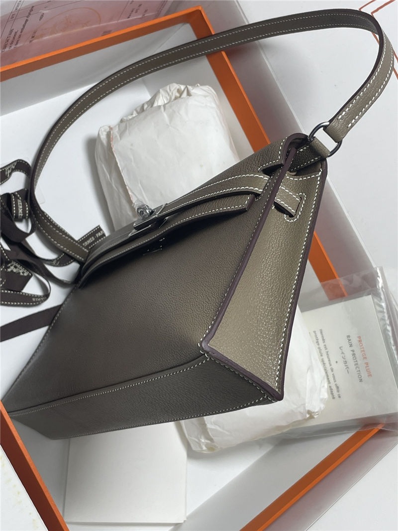 Hermes Kelly Elan 27cm Goatskin Etoupe Silver-Metal WAX High