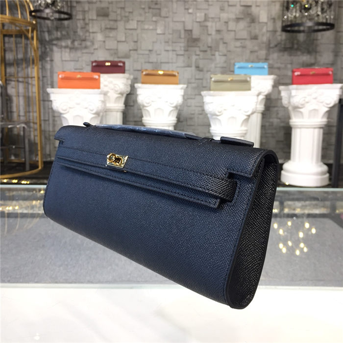 Hermes Kelly Cut Clutch Epsom Silver/Gold Metal WAX High