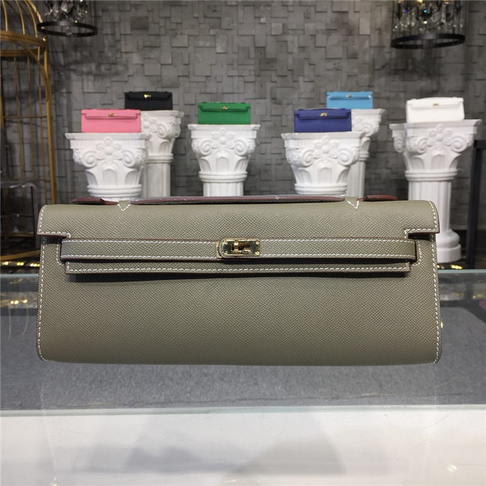 Hermes Kelly Cut Clutch Epsom Silver/Gold Metal WAX High