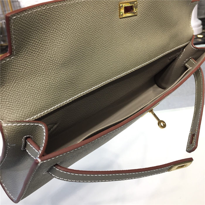 Hermes Kelly Cut Clutch Epsom Silver/Gold Metal WAX High