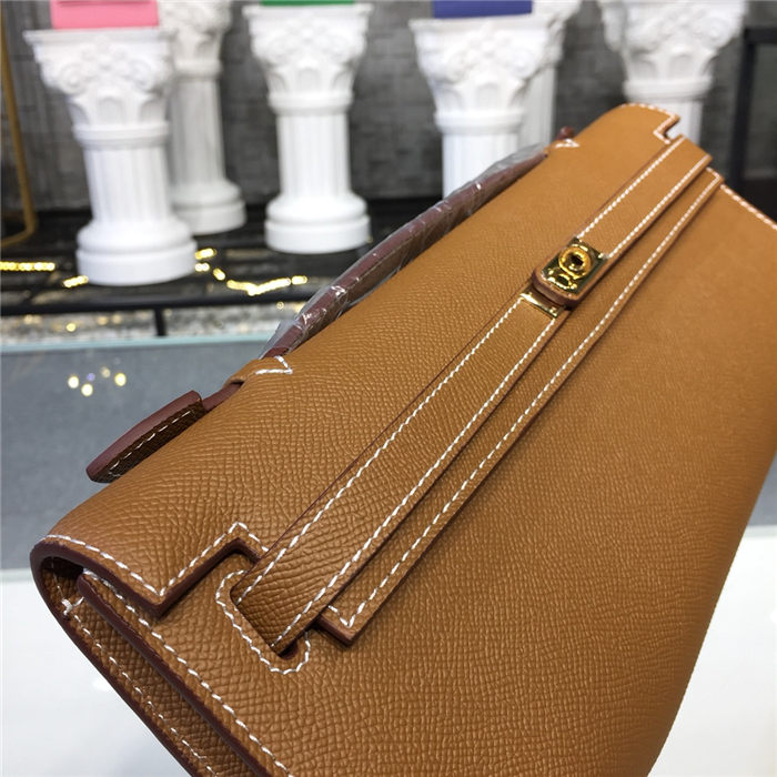 Hermes Kelly Cut Clutch Epsom Silver/Gold Metal WAX High