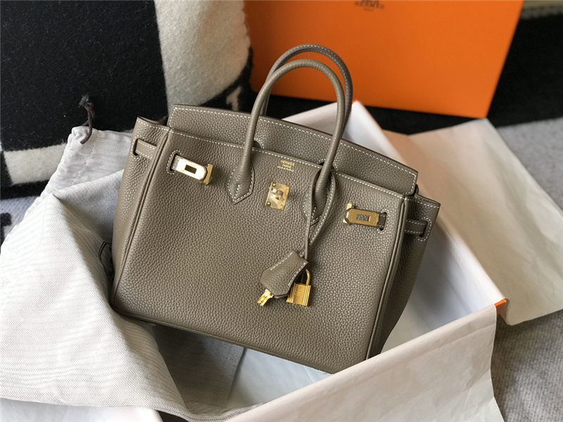 Hermes Birkin 25/30/35cm Bag Calfskin Silver/Gold Metal In Etoupe High