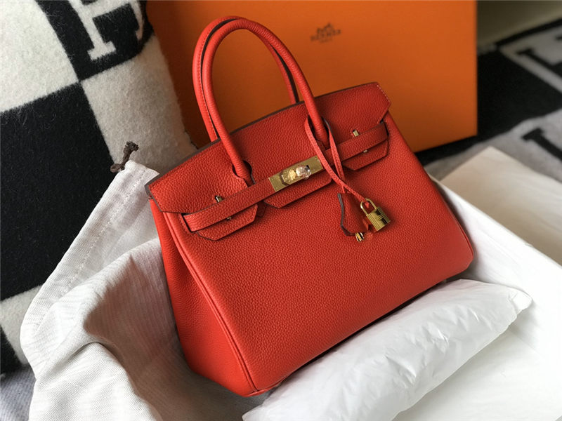 Hermes Birkin 25/30/35cm Bag Calfskin Silver/Gold Metal In Red High