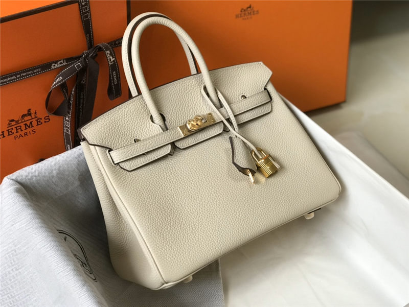 Hermes Birkin 25/30/35cm Bag Calfskin Silver/Gold Metal In Craie High