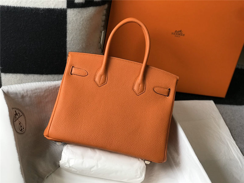 Hermes Birkin 25/30/35cm Bag Calfskin Silver/Gold Metal In Orange High