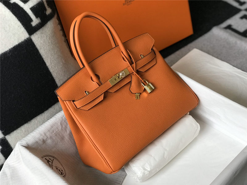 Hermes Birkin 25/30/35cm Bag Calfskin Silver/Gold Metal In Orange High