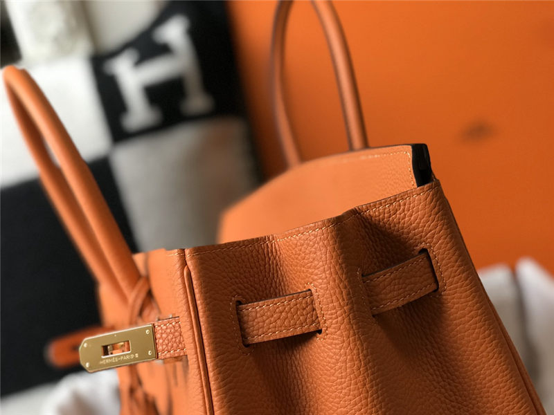 Hermes Birkin 25/30/35cm Bag Calfskin Silver/Gold Metal In Orange High