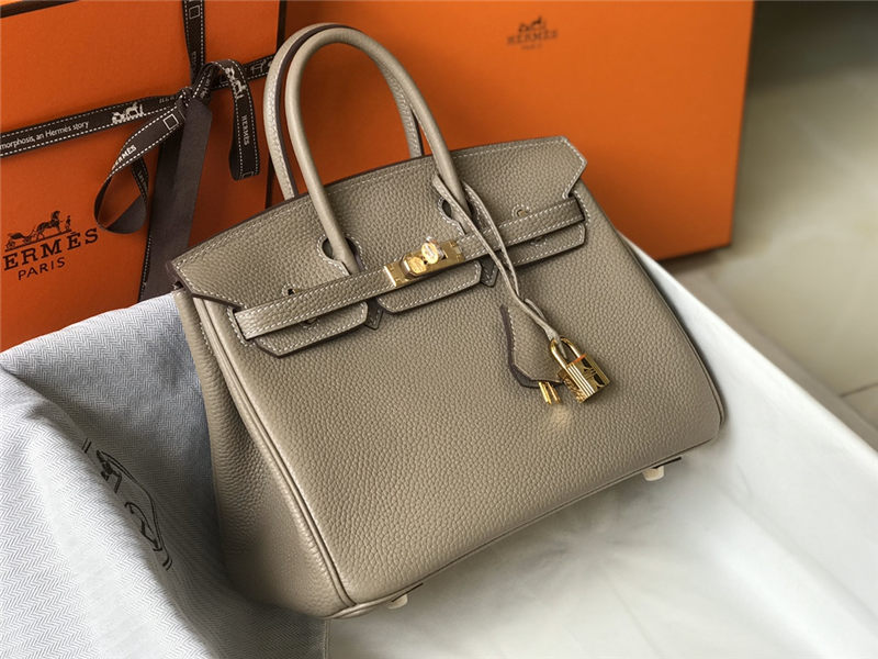 Hermes Birkin 25/30/35cm Bag Calfskin Silver/Gold Metal In Tourterelle High