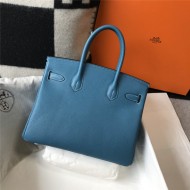 Hermes Birkin 25/30/35cm Bag Calfskin Silver/Gold Metal In Blue High