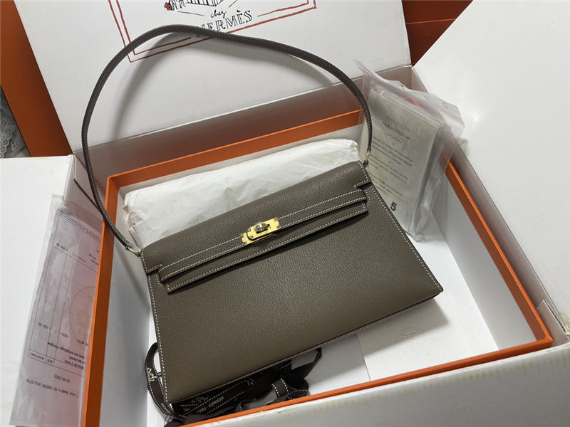 Hermes Kelly Elan 27cm Goatskin Etoupe Gold-Metal WAX High