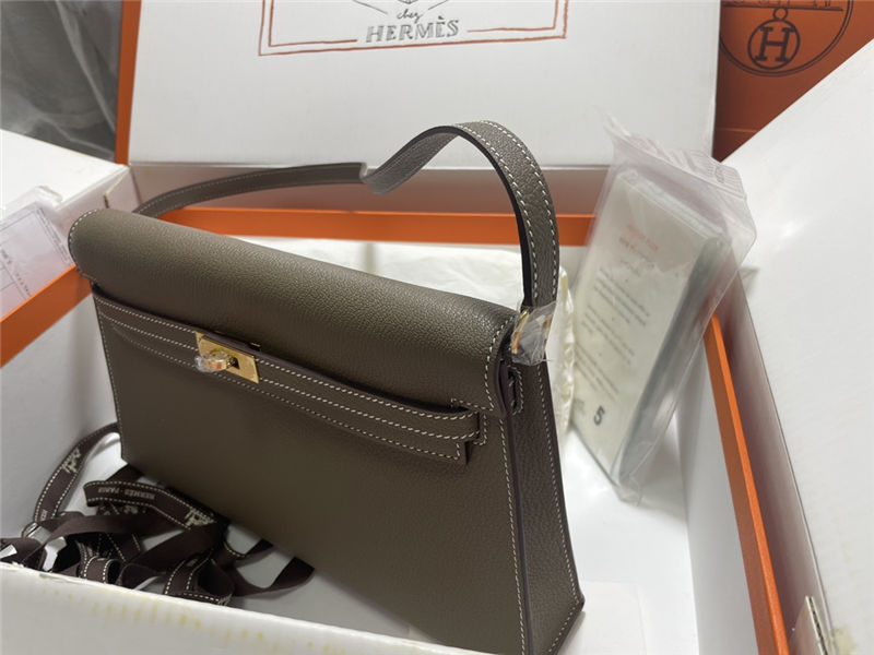 Hermes Kelly Elan 27cm Goatskin Etoupe Gold-Metal WAX High