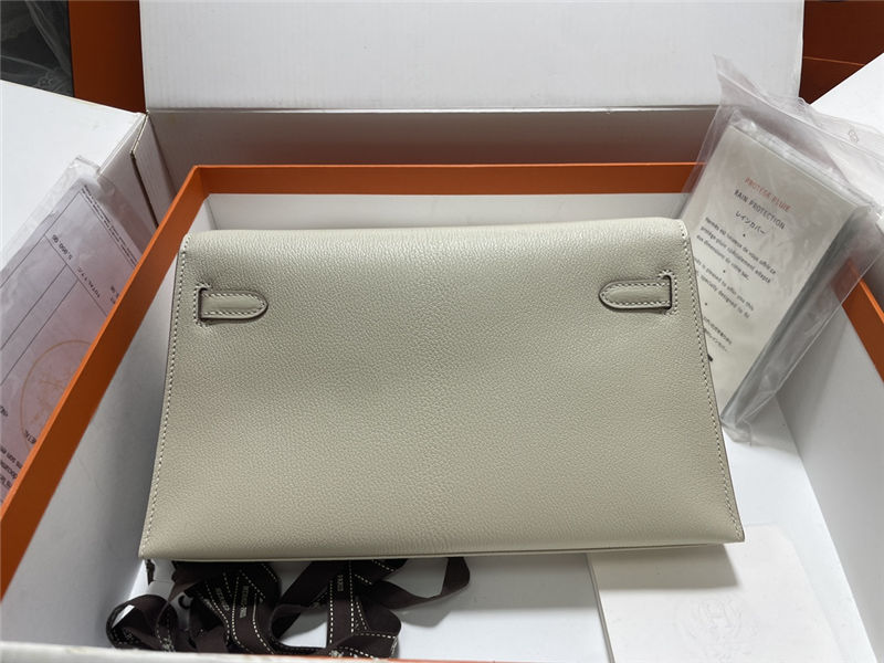 Hermes Kelly Elan 27cm Goatskin Craie Silver-Metal WAX High