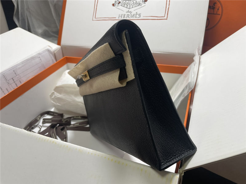 Hermes Kelly Elan 27cm Goatskin Black Gold-Metal WAX High