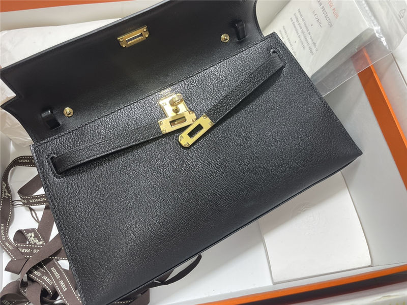 Hermes Kelly Elan 27cm Goatskin Black Gold-Metal WAX High