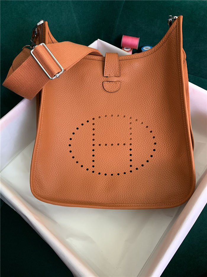 Hermes Evelyne III PM Bag Clemence Leather In Orange High