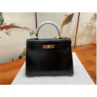 Hermes Kelly 25/28cm Sellier Bag Box Leather In Black WAX High