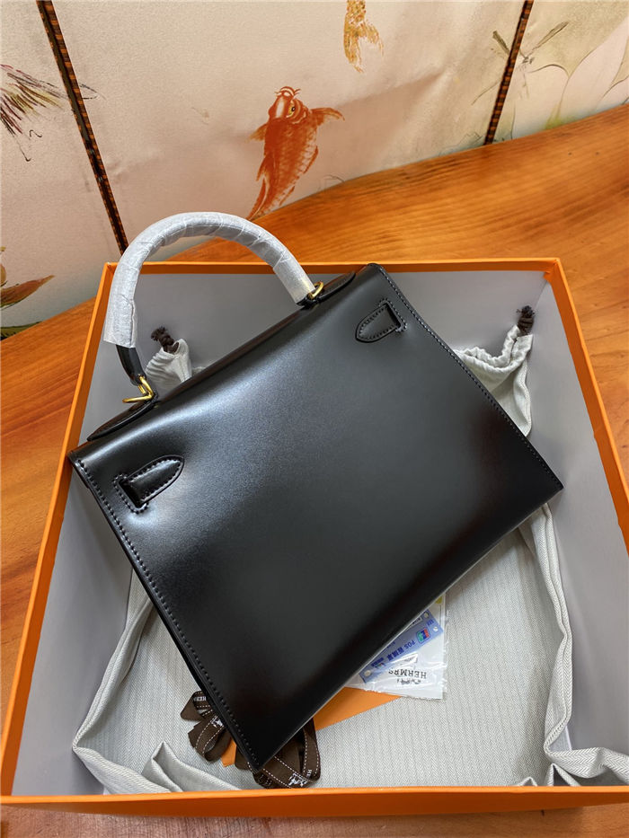 Hermes Kelly 25/28cm Sellier Bag Box Leather In Black WAX High