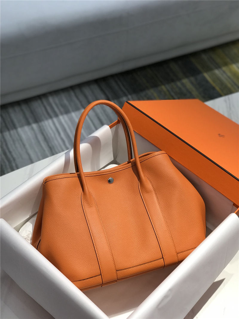 Hermes Garden Party 30/36 Bag Togo Calfskin In Orange High