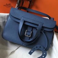 Hermes Halzan 31cm Bag Clemence Leather WAX In Blue Agate High