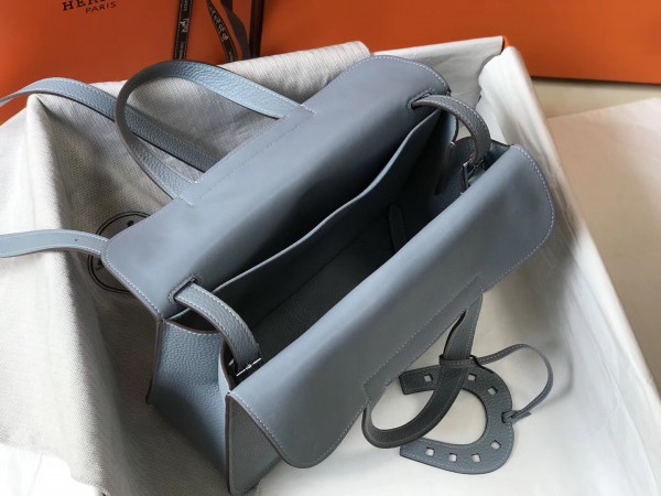 Hermes Halzan 31cm Bag Clemence Leather WAX In Blue LWAX In High